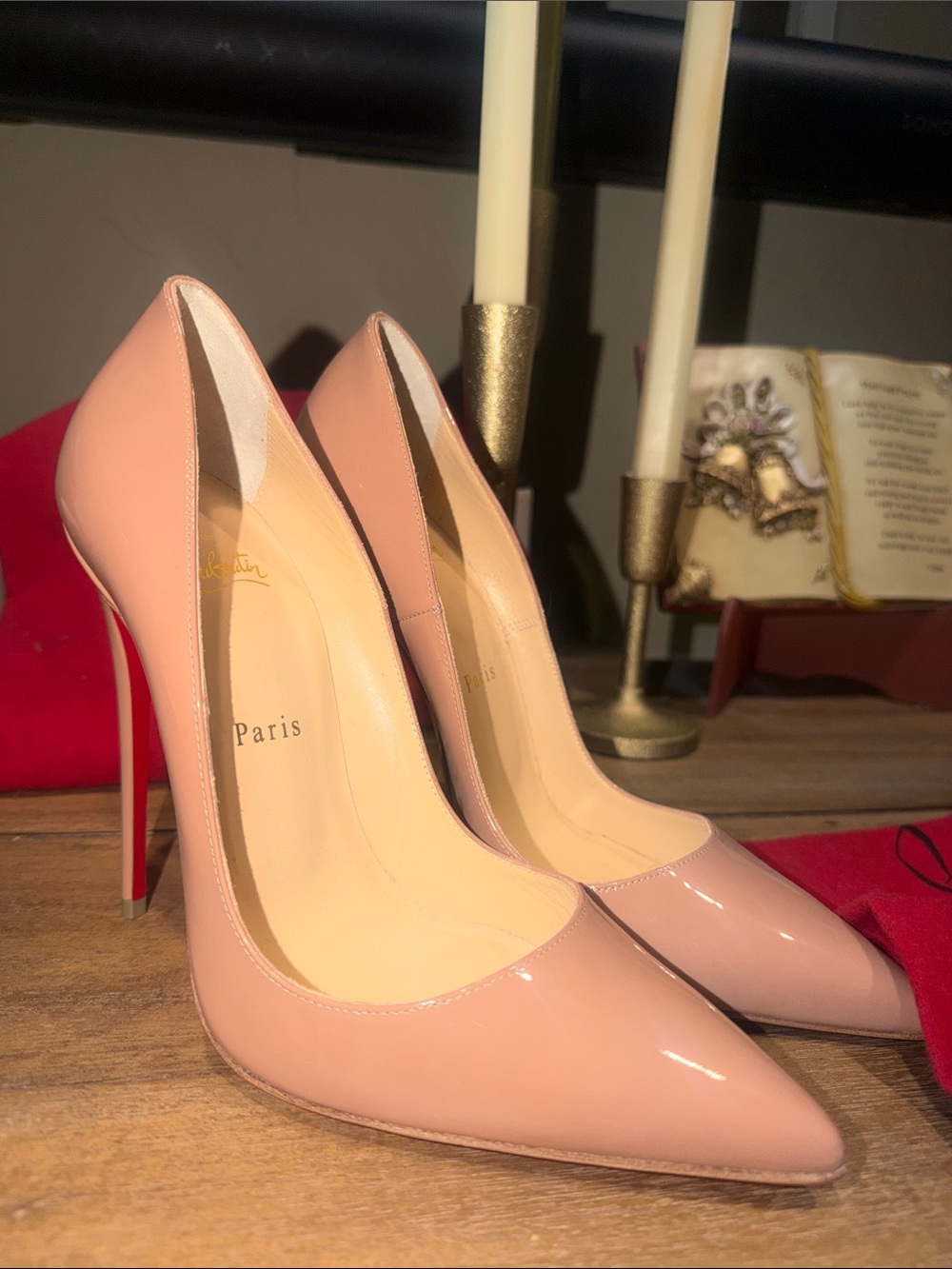 Authentic Christian Louboutin Blush Patent Pointed-Toe Stilettos